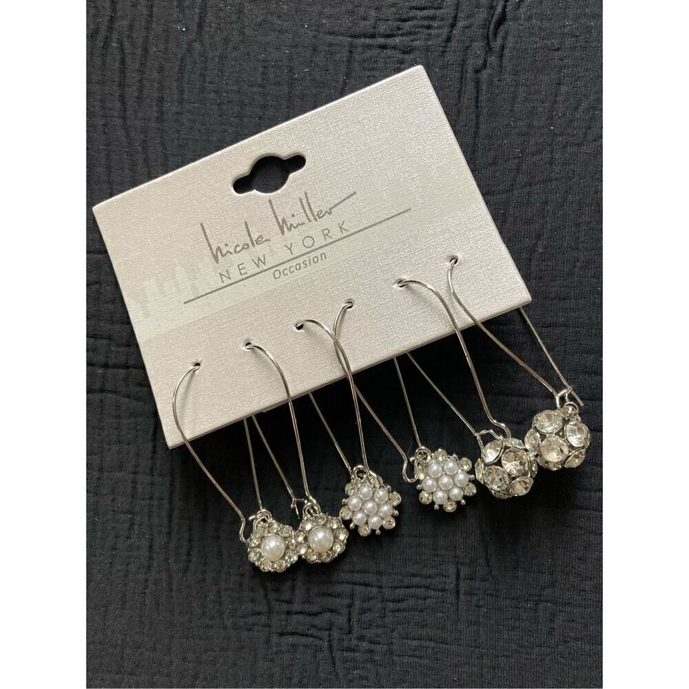 NEW Nicole Miller Rhinestone and Pearl Earring Set